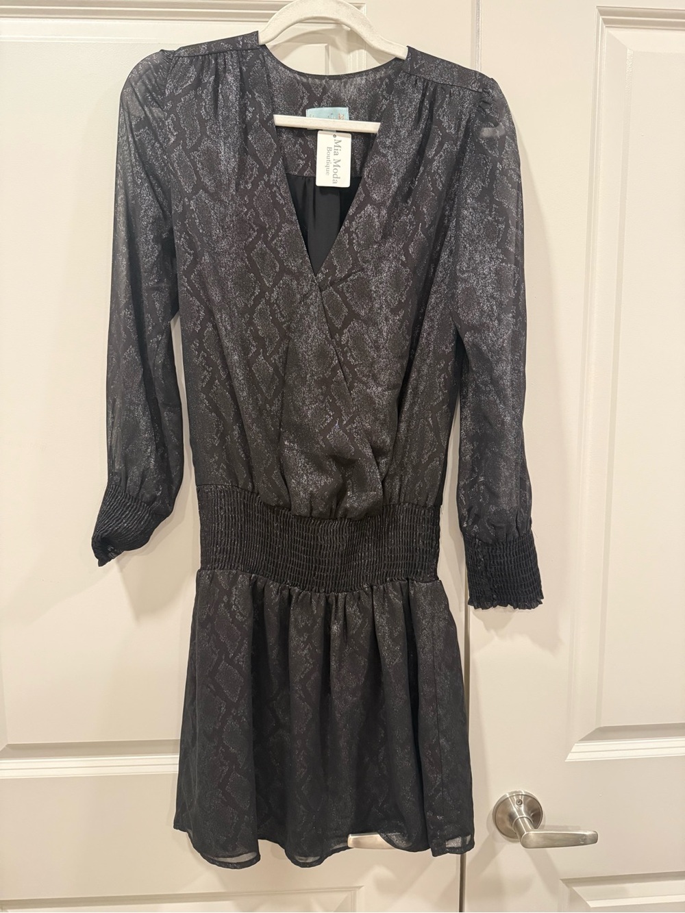 Veronica M Black Metallic Snake-Print Mini Dress